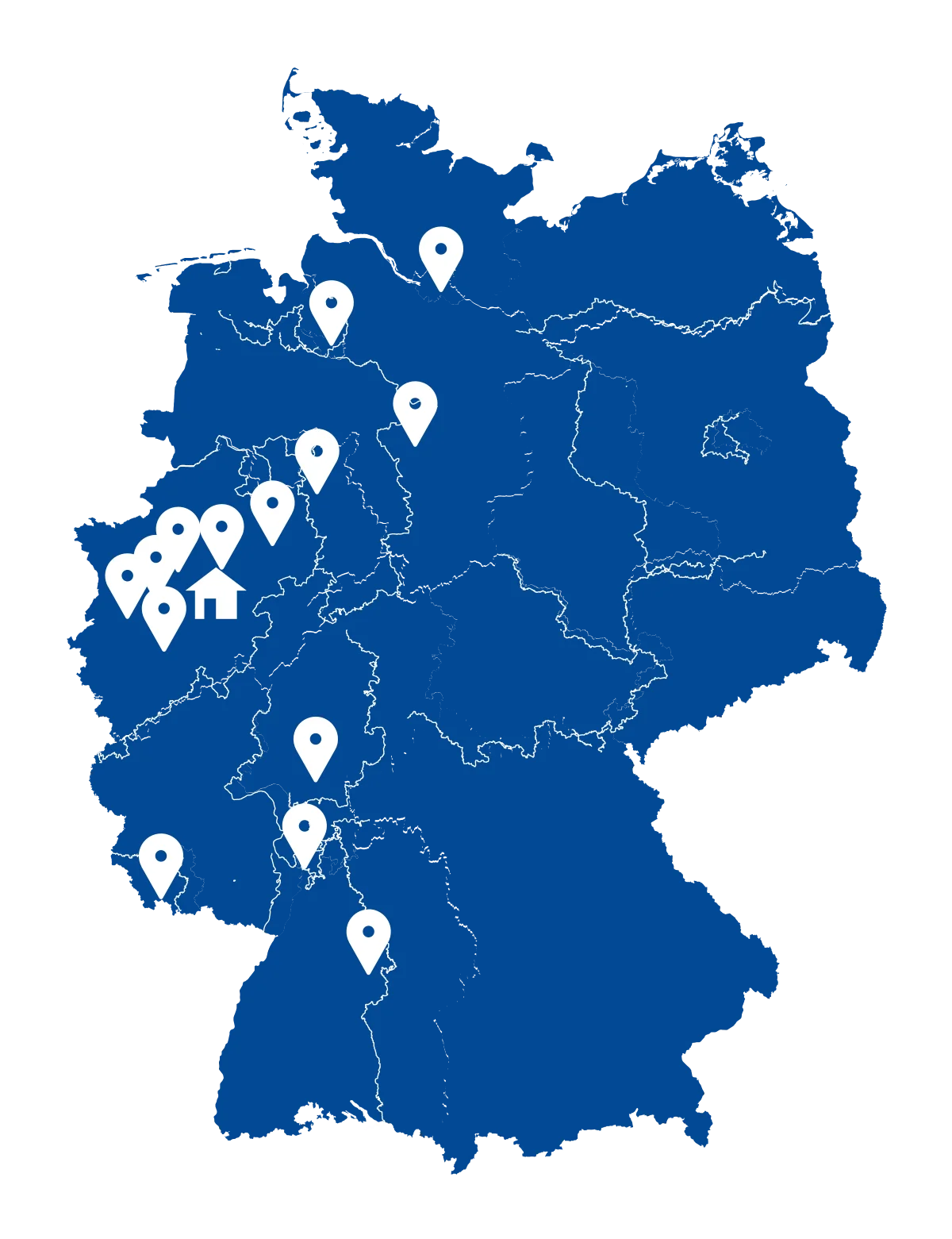 Karte von Deutschland mit den 15 Standorten von Anter Solutions